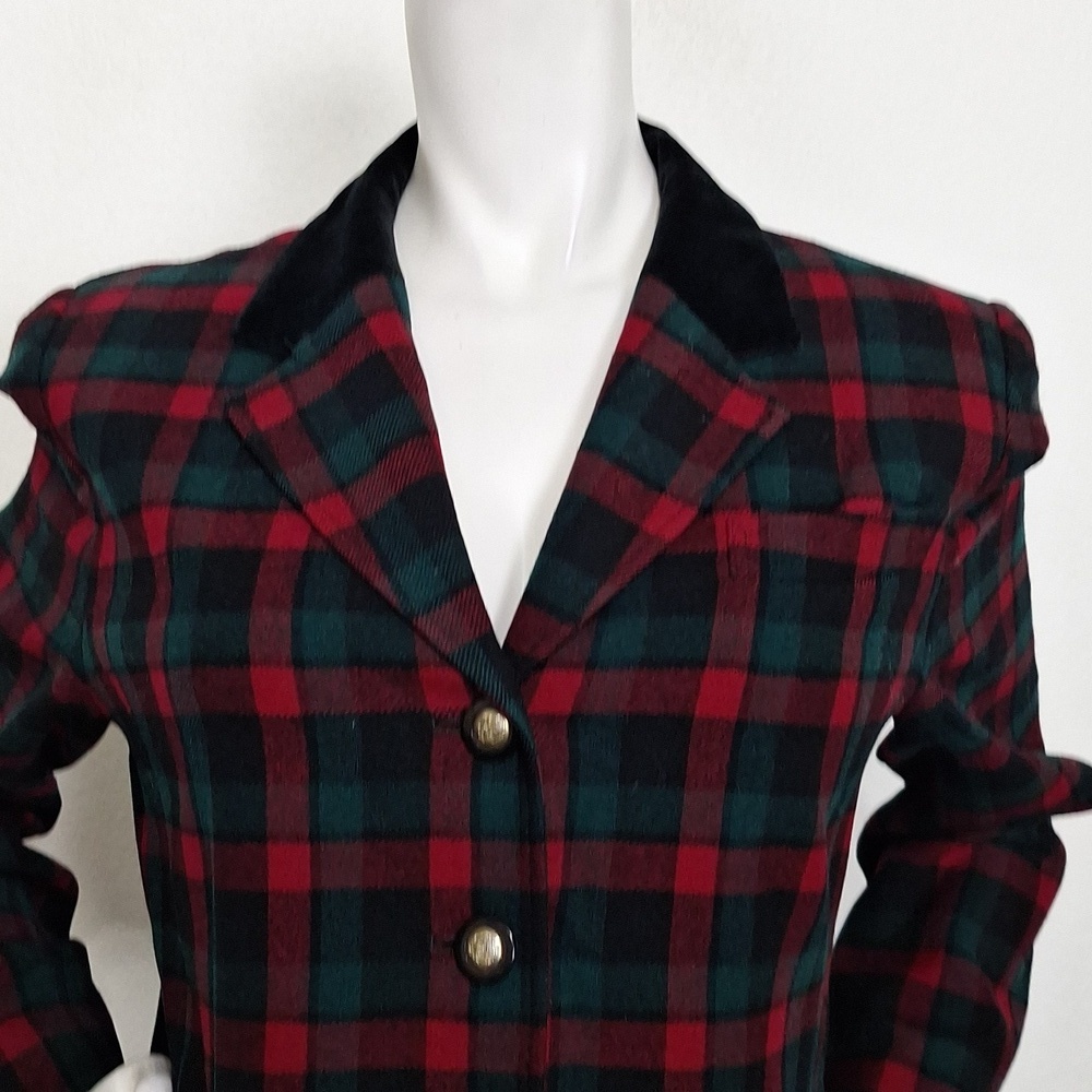 Pendleton Vintage Black Red Green 100% Virgin Wool Academia Plaid Blazer Size 12 - Picture 3 of 15